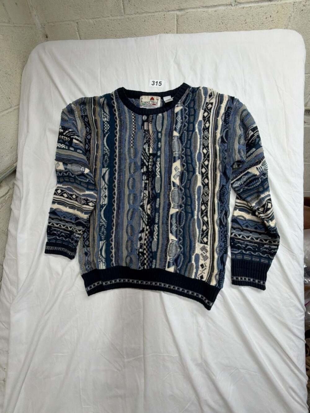 Florence Tricot Vintage 90s 3D Textured Geometric Knit Pullover Blue Size S